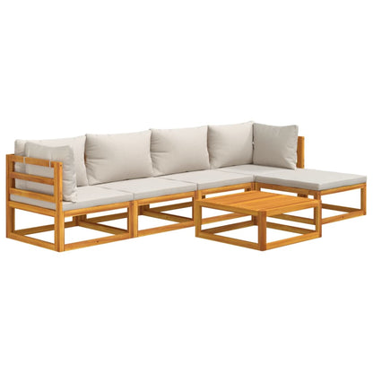 6pcs conjunto lounge de jardim madeira c/almofadões cinza-claro