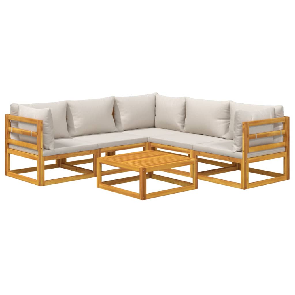 6pcs conjunto lounge de jardim madeira c/almofadões cinza-claro