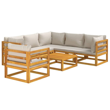 7pcs conjunto lounge de jardim madeira c/almofadões cinza-claro