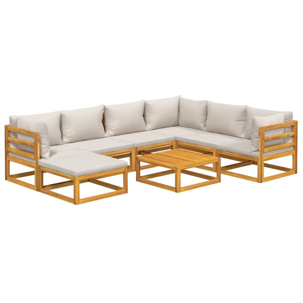 8 pcs conj. lounge de jardim madeira c/ almofadões cinza-claro