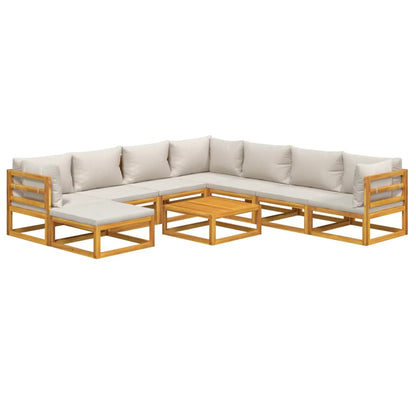 9 pcs conj. lounge de jardim madeira c/ almofadões cinza-claro