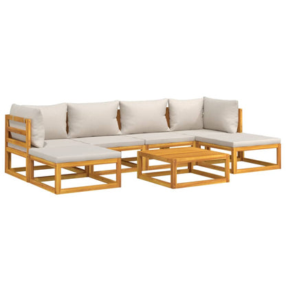 7pcs conjunto lounge de jardim madeira c/almofadões cinza-claro