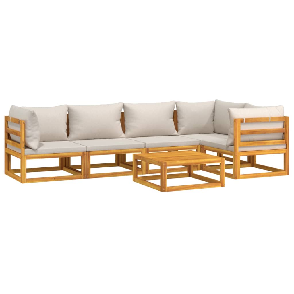 6pcs conjunto lounge de jardim madeira c/almofadões cinza-claro