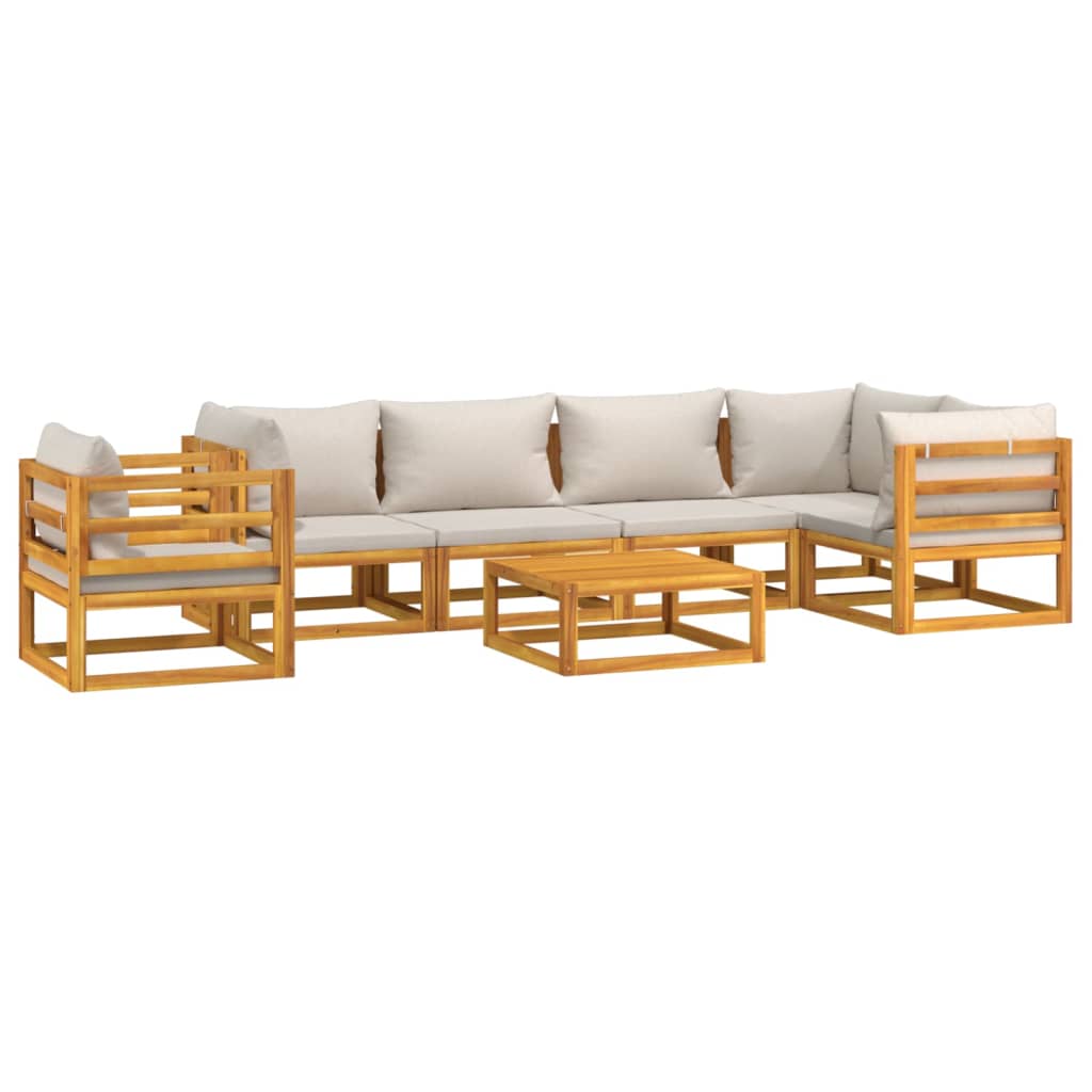 7pcs conjunto lounge de jardim madeira c/almofadões cinza-claro