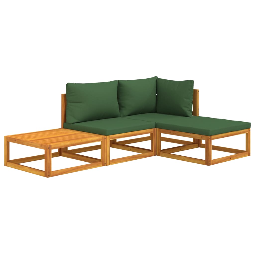 4 pcs conj. lounge jardim madeira c/almofadões verdes