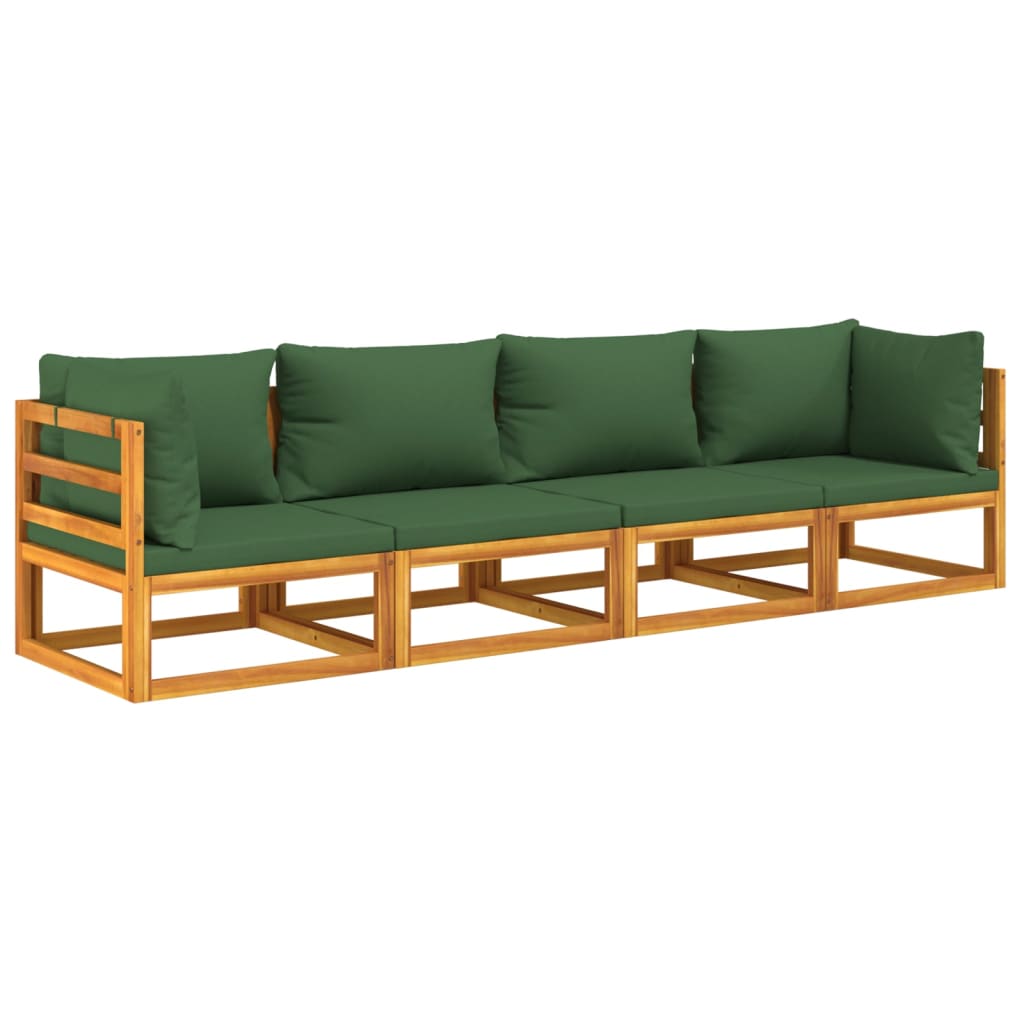 4 pcs conj. lounge jardim madeira c/almofadões verdes