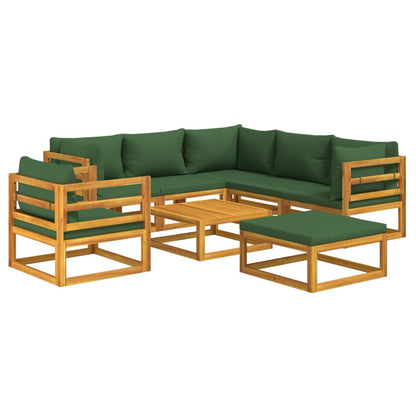 8 pcs conj. lounge jardim madeira c/almofadões verdes