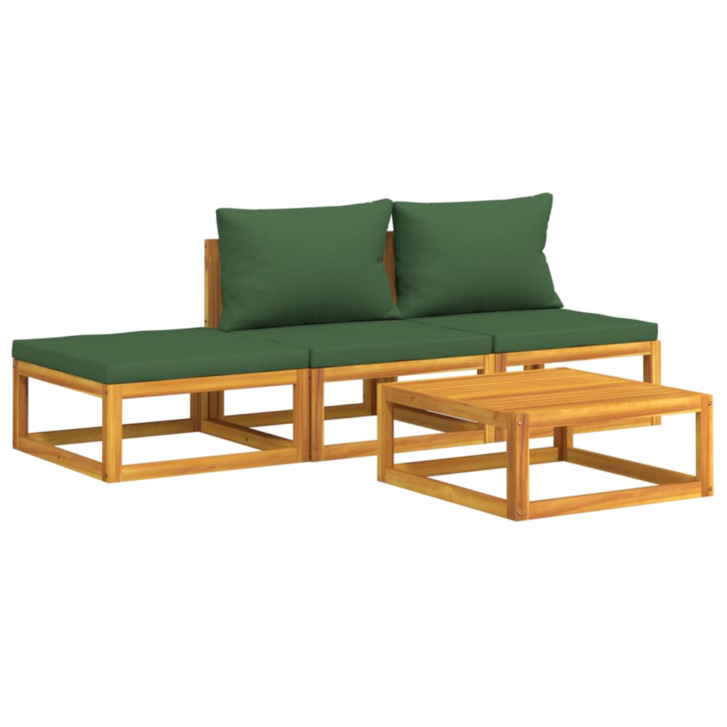 4 pcs conj. lounge jardim madeira c/almofadões verdes