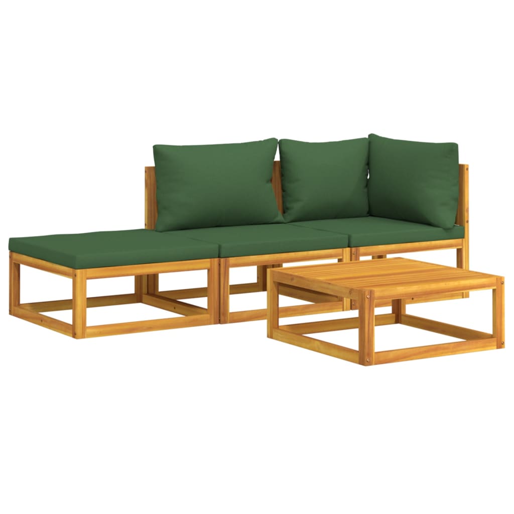 4 pcs conj. lounge jardim madeira c/almofadões verdes