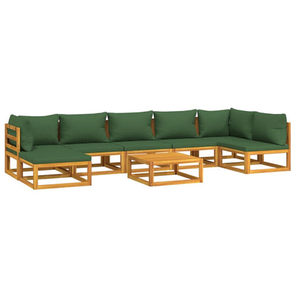 8 pcs conj. lounge jardim madeira c/almofadões verdes