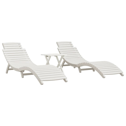 Espreguiçadeiras 2 pcs c/ mesa madeira de acácia maciça branco