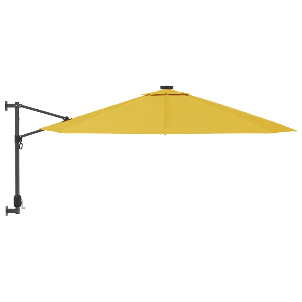 Guarda-sol de parede com luzes LED 290 cm amarelo