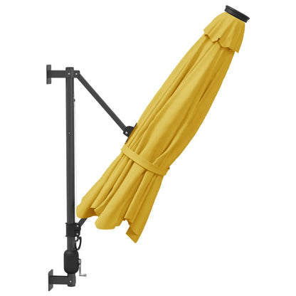 Guarda-sol de parede com luzes LED 290 cm amarelo