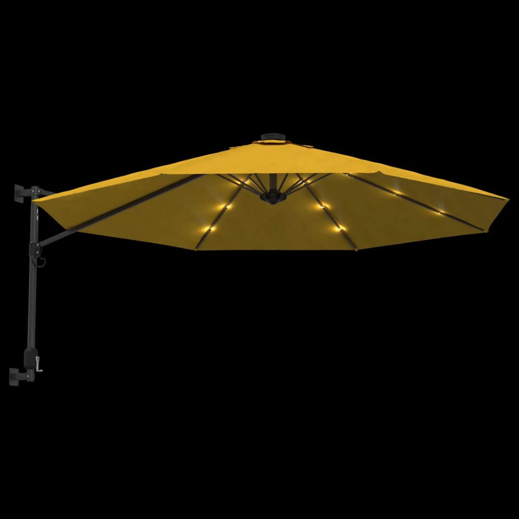 Guarda-sol de parede com luzes LED 290 cm amarelo