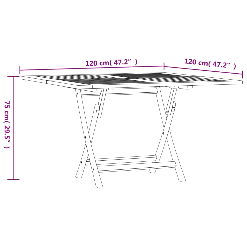 Mesa de jardim dobrável 120x120x75 cm madeira de teca maciça