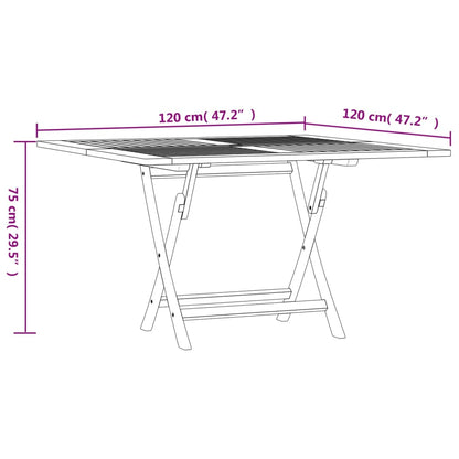 Mesa de jardim dobrável 120x120x75 cm madeira de teca maciça