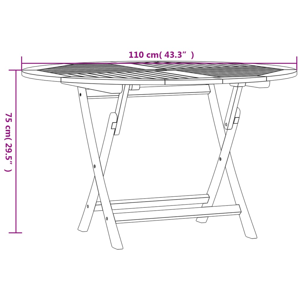 Mesa de jardim dobrável Ø 120x75 cm madeira de teca maciça