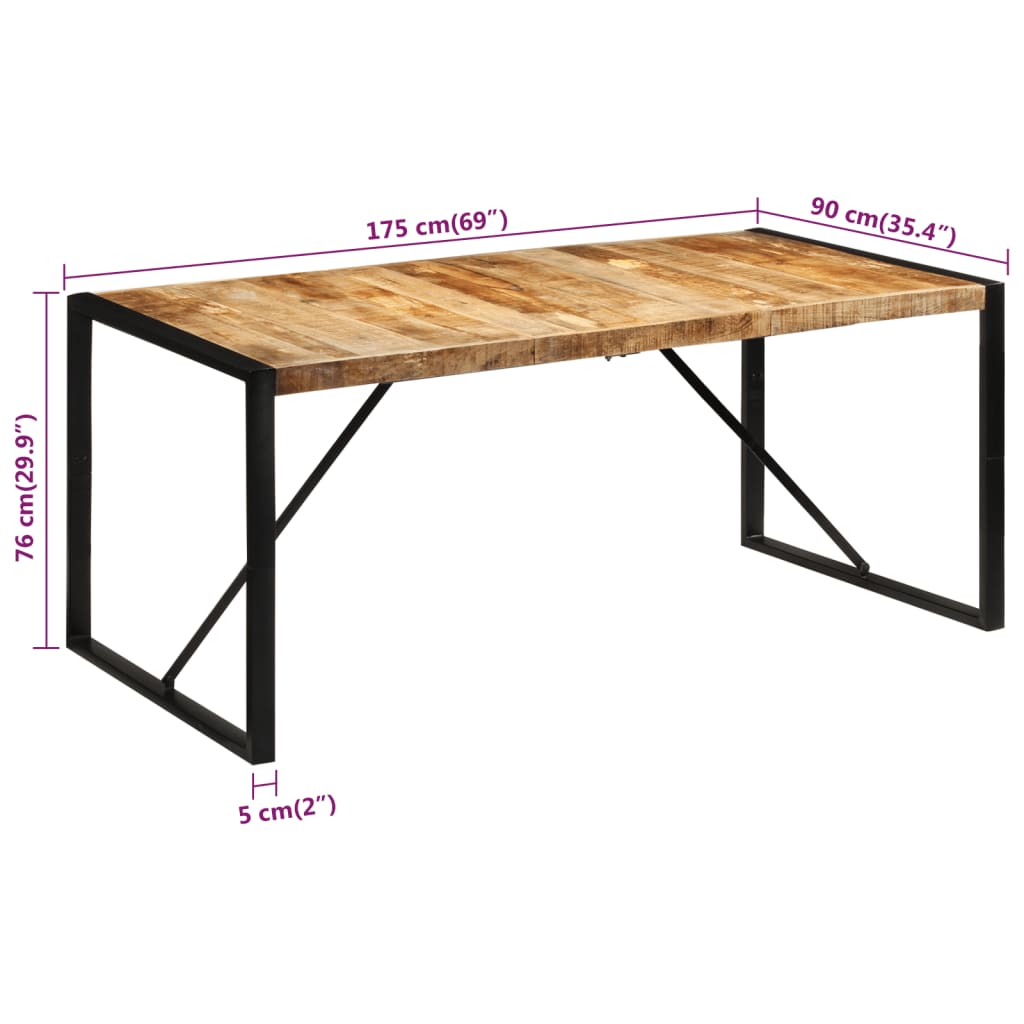 Mesa de jantar 175x90x76 cm madeira de mangueira maciça áspera