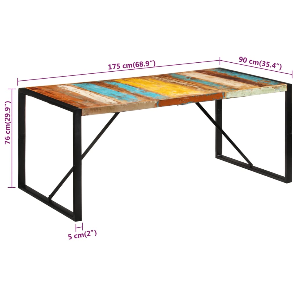 Mesa de jantar 175x90x76 cm madeira recuperada maciça