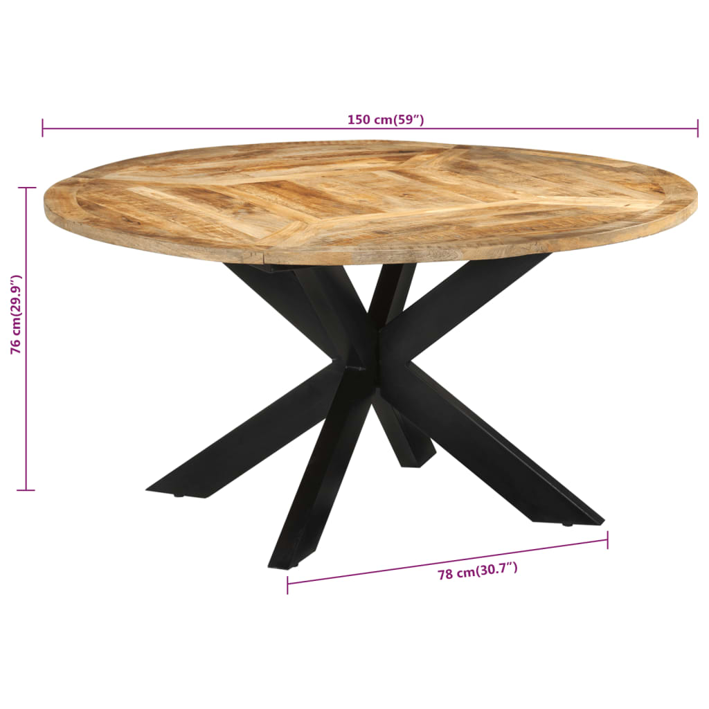 Mesa de jantar Ø150x76 cm madeira de mangueira maciça áspera