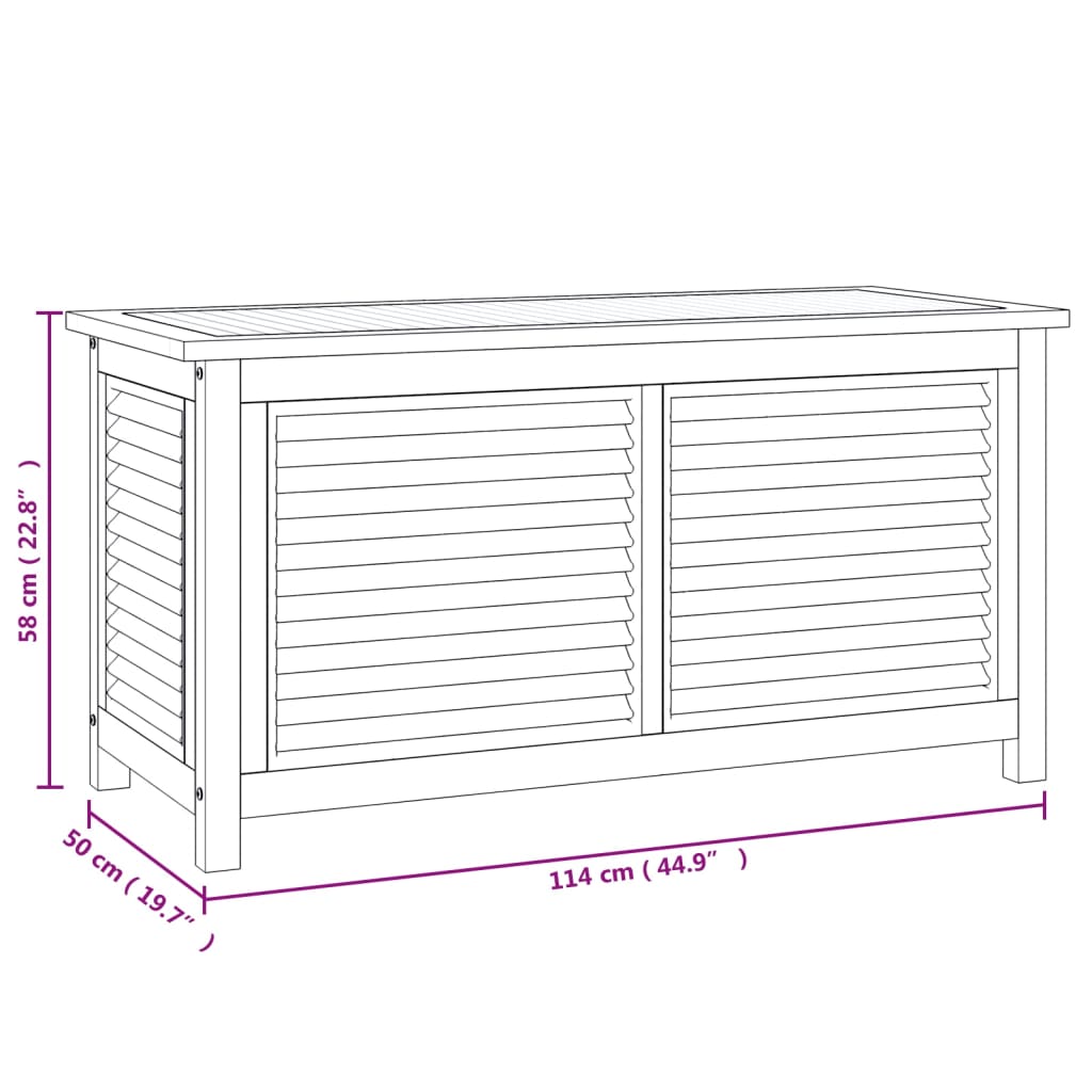 Caixa de arrumação p/ jardim com saco 114x50x58 cm teca maciça