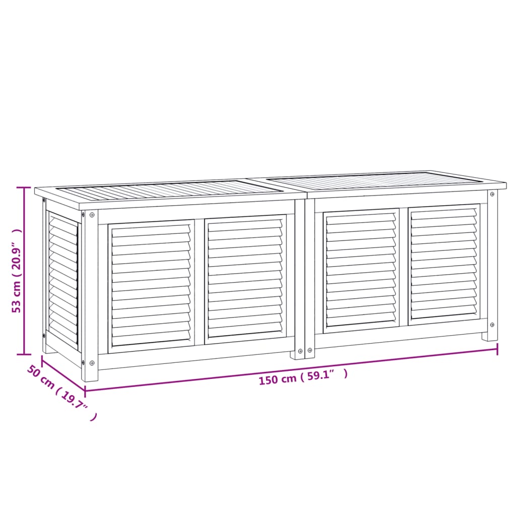 Caixa de arrumação para jardim com saco 150x50x53cm teca maciça