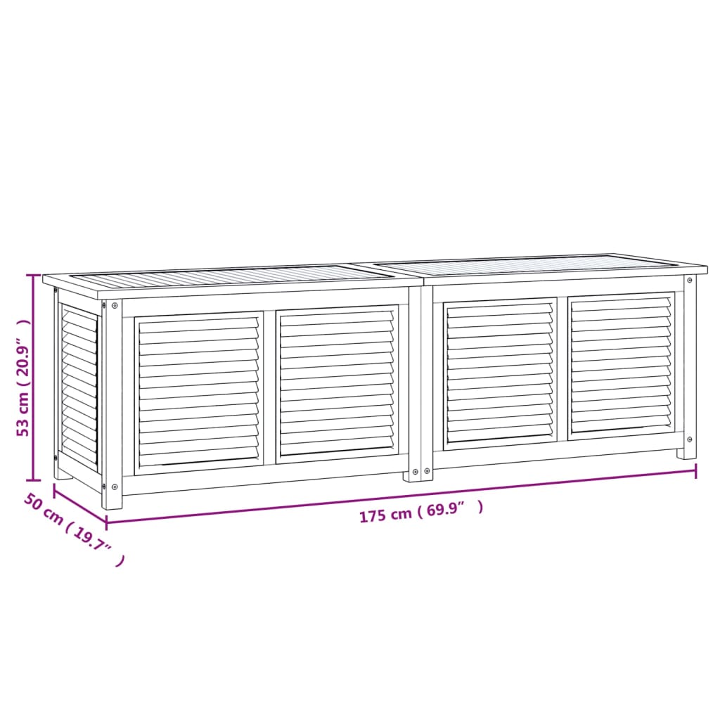 Caixa de arrumação para jardim com saco 175x50x53cm teca maciça