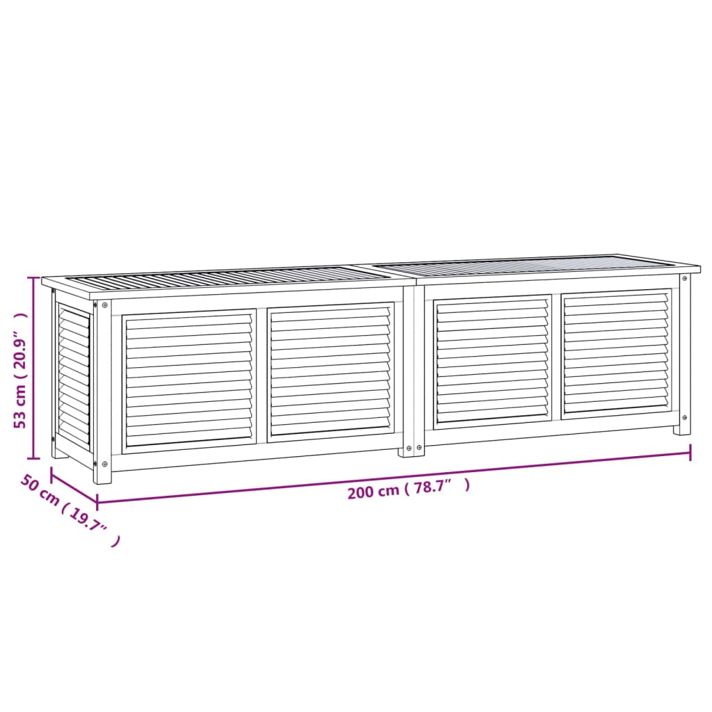 Caixa de arrumação para jardim com saco 200x50x53cm teca maciça