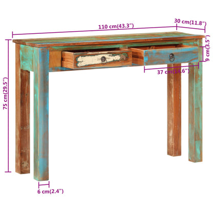 Mesa consola 110x30x75 cm madeira recuperada maciça