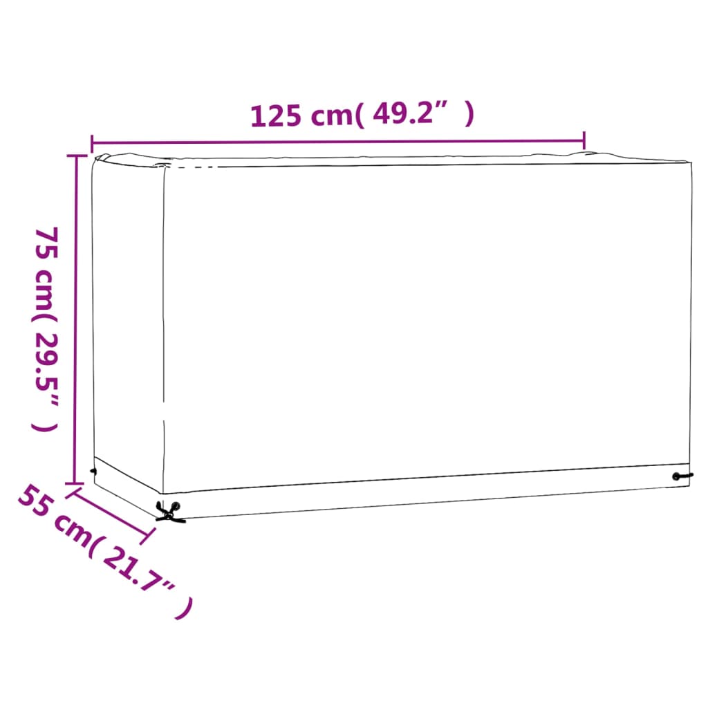 Capa p/ mobiliário de jardim 8 ilhós 125x55x75 cm retangular