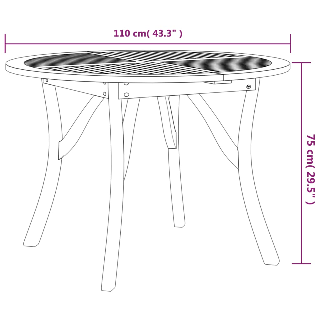 Mesa de jardim Ø 110 cm madeira de acácia maciça