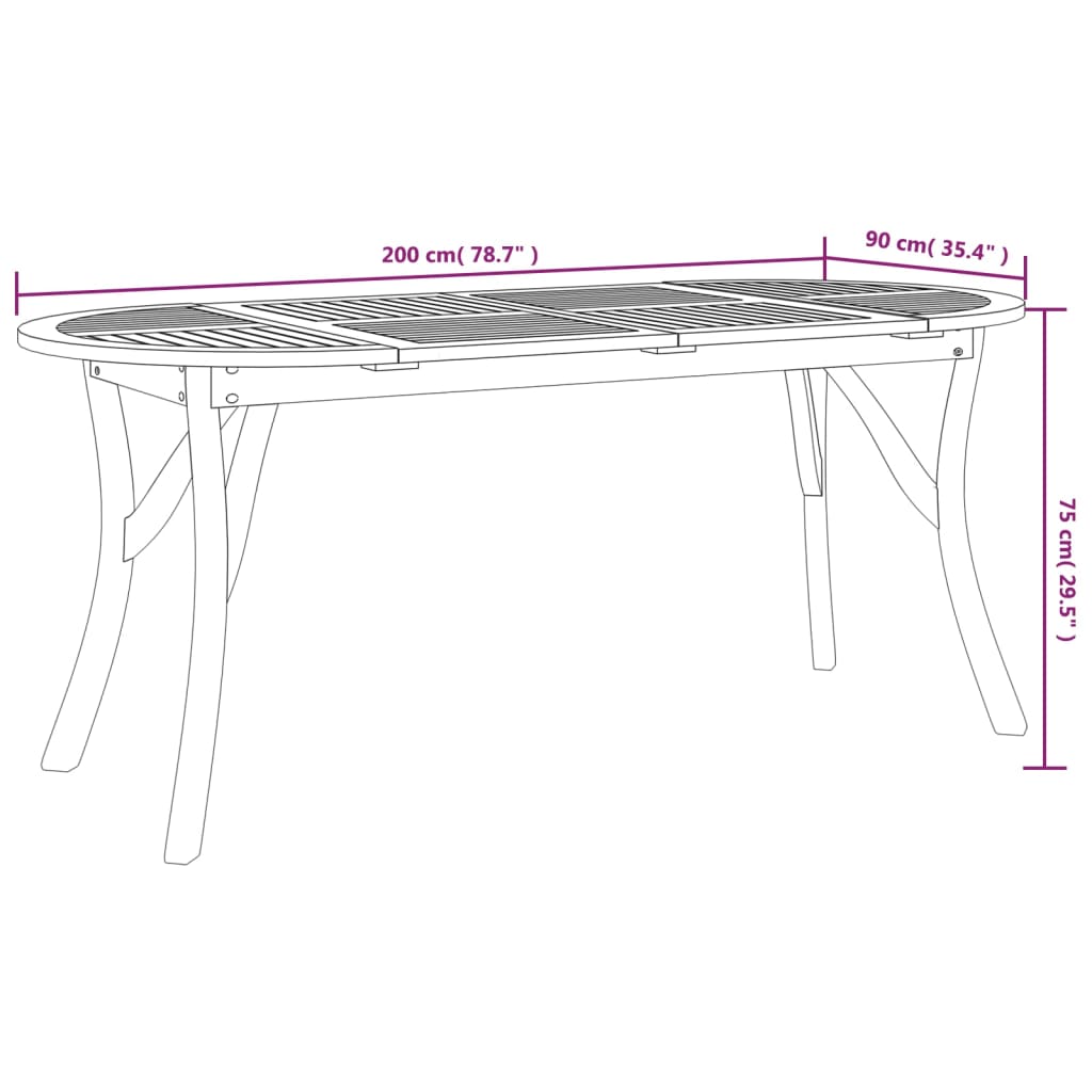 Mesa de jardim 200x90x75 cm madeira de acácia maciça