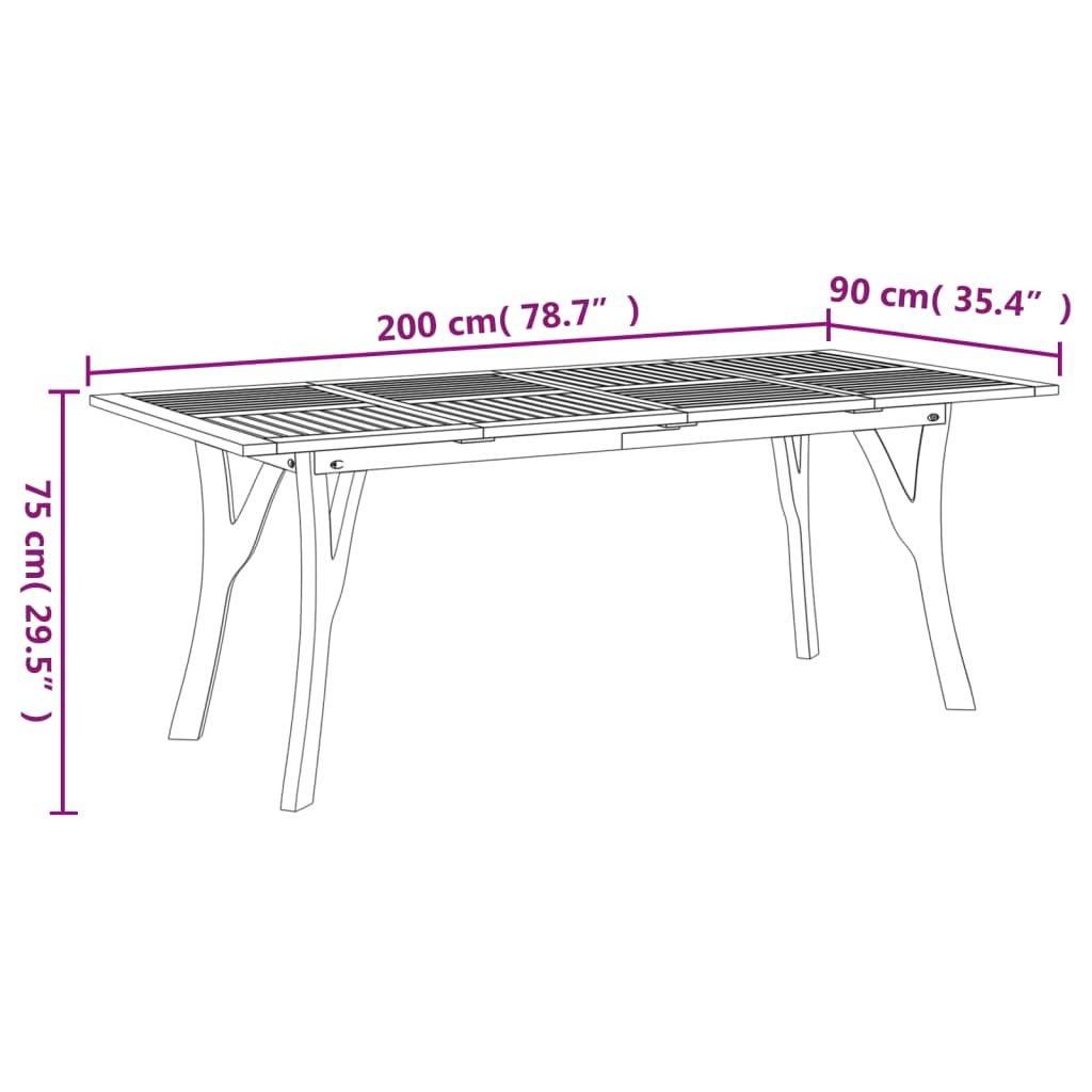 Mesa de jardim 200x90x75 cm madeira de acácia maciça