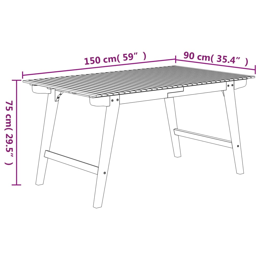 Mesa de jardim 150x90x75 cm madeira de acácia maciça