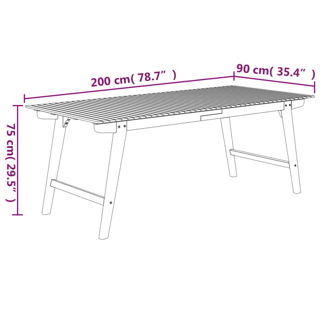 Mesa de jardim 200x90x75 cm madeira de acácia maciça