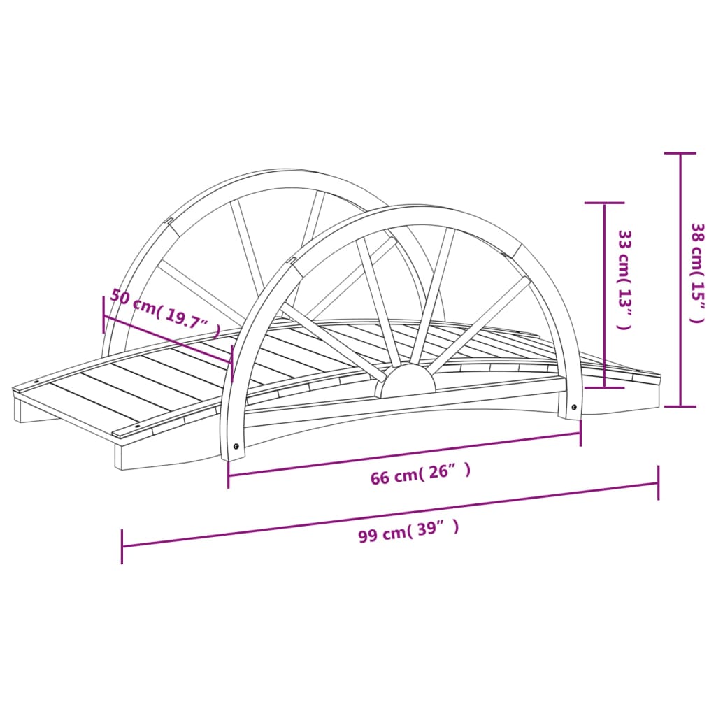 Ponte de jardim c/ meio leme 99x50x38 cm abeto maciço