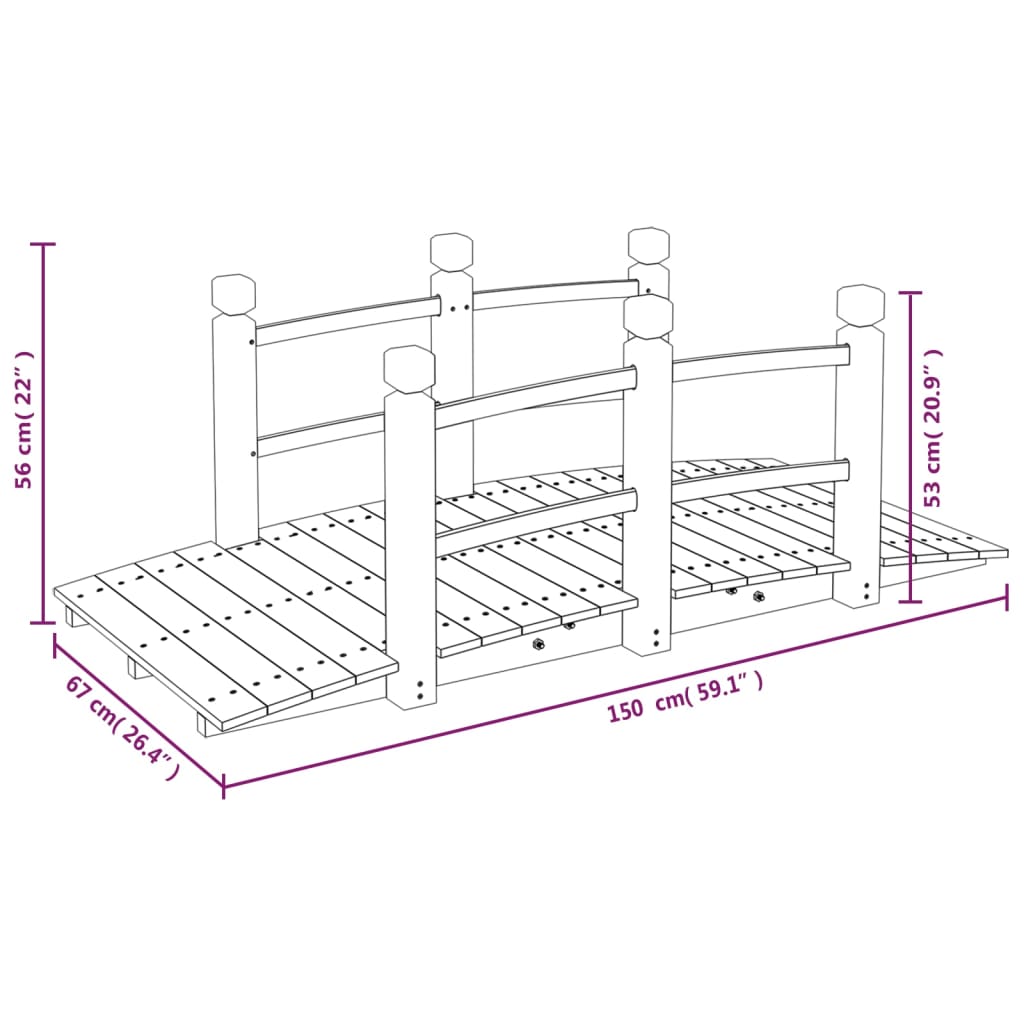 Ponte de jardim com corrimões 150x67x56 cm abeto maciço