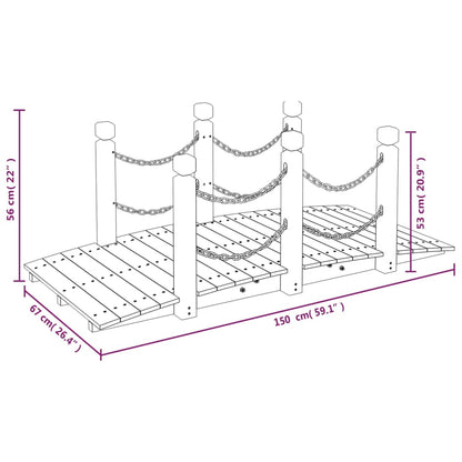 Ponte jardim c/ corrimões em corrente 150x67x56 cm abeto maciço