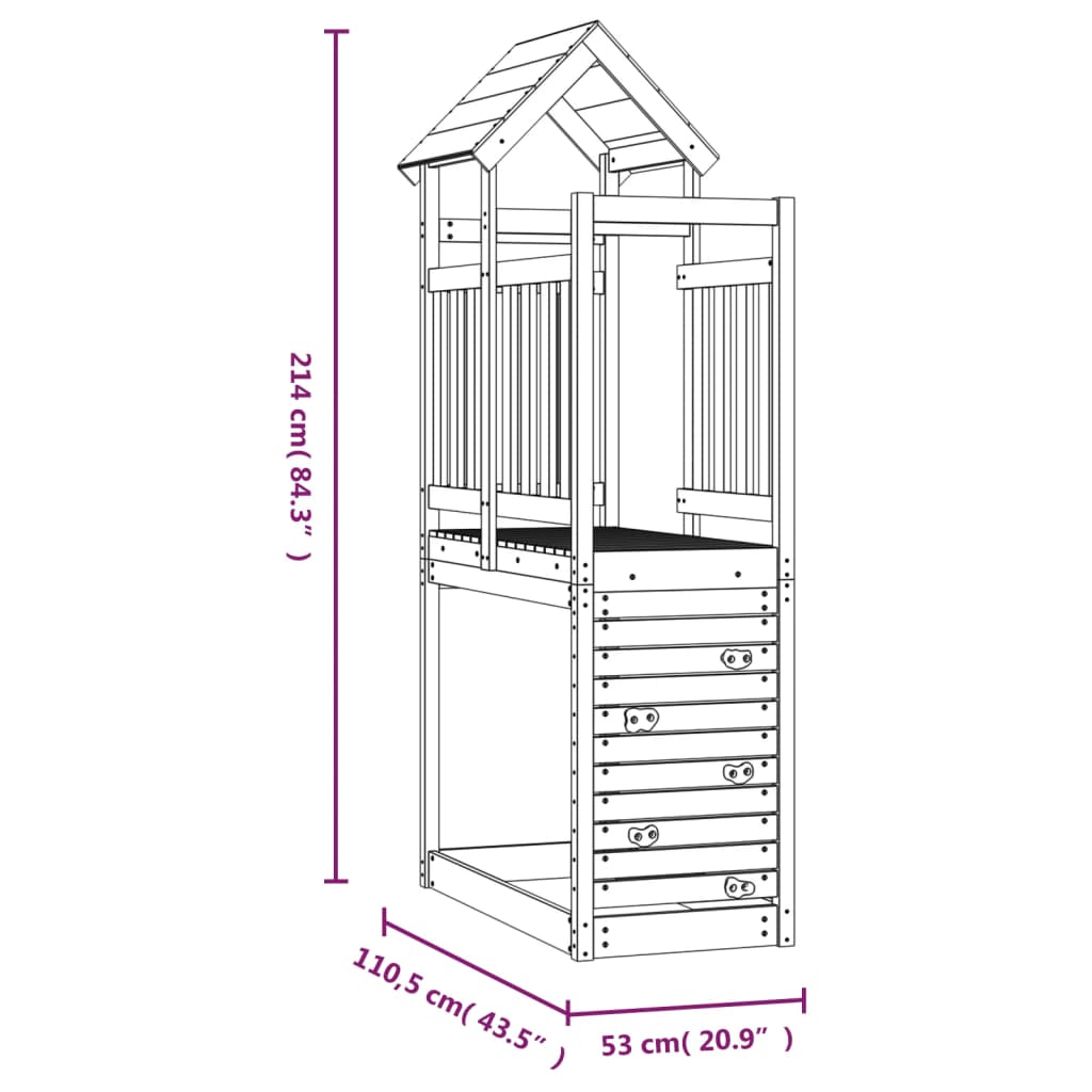 Torre de brincar c/ parede escalar 53x110,5x214 cm pinho maciço