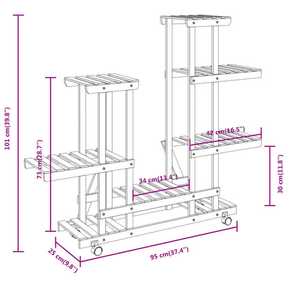 Suporte de plantas com rodas 95x25x101 cm abeto maciço