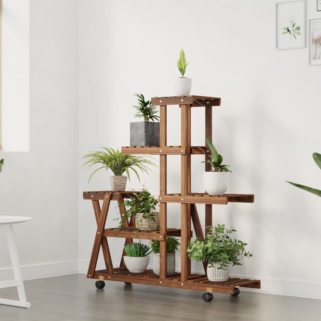 Suporte de plantas com rodas 95x25x101 cm abeto maciço