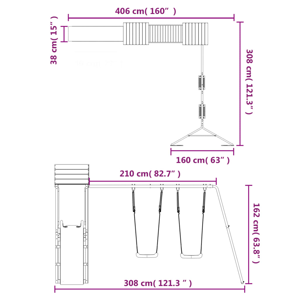 Conjunto de brincar para exterior madeira de pinho impregnada