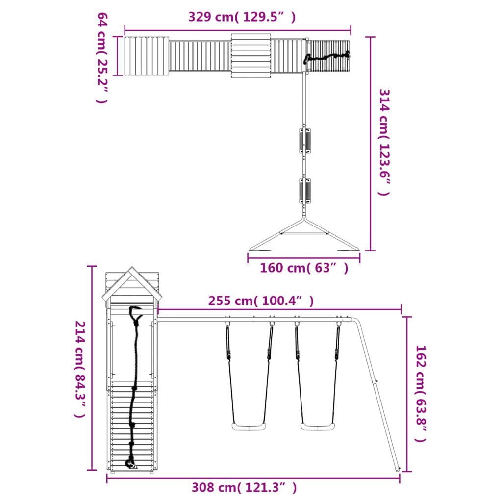 Conjunto de brincar para exterior madeira de douglas maciça