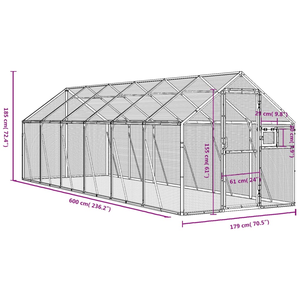 Aviário 1,79x6x1,85 m alumínio antracite