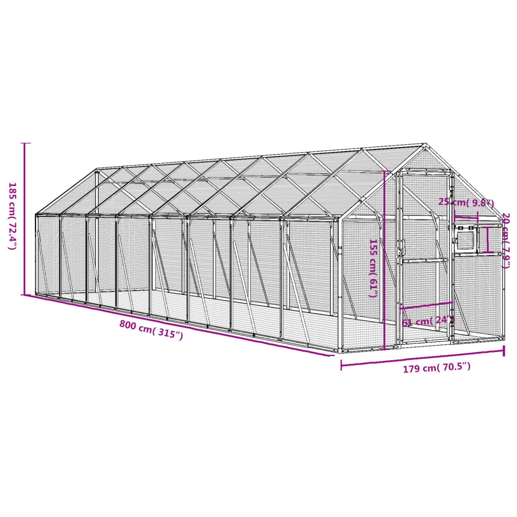 Aviário 1,79x8x1,85 m alumínio antracite