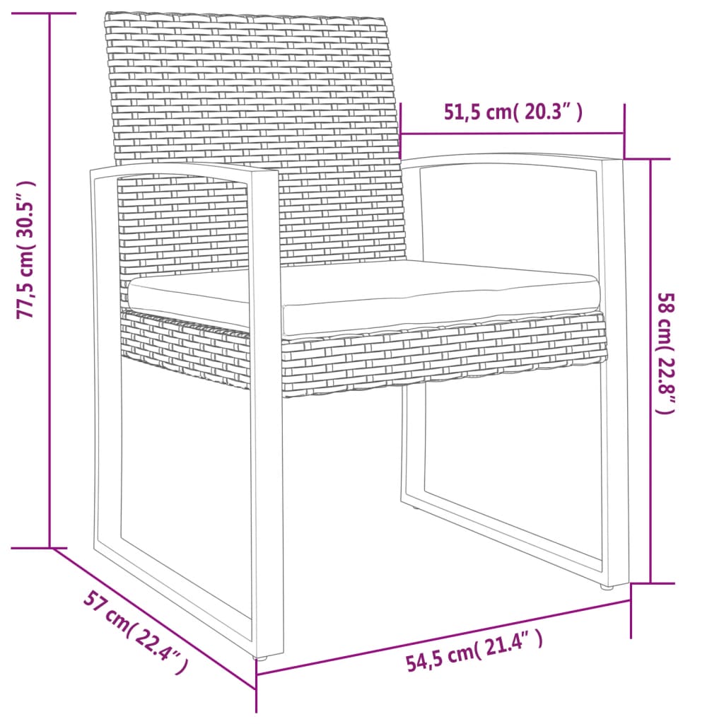 Cadeiras de jantar para jardim 2 pcs vime PP cinzento-escuro