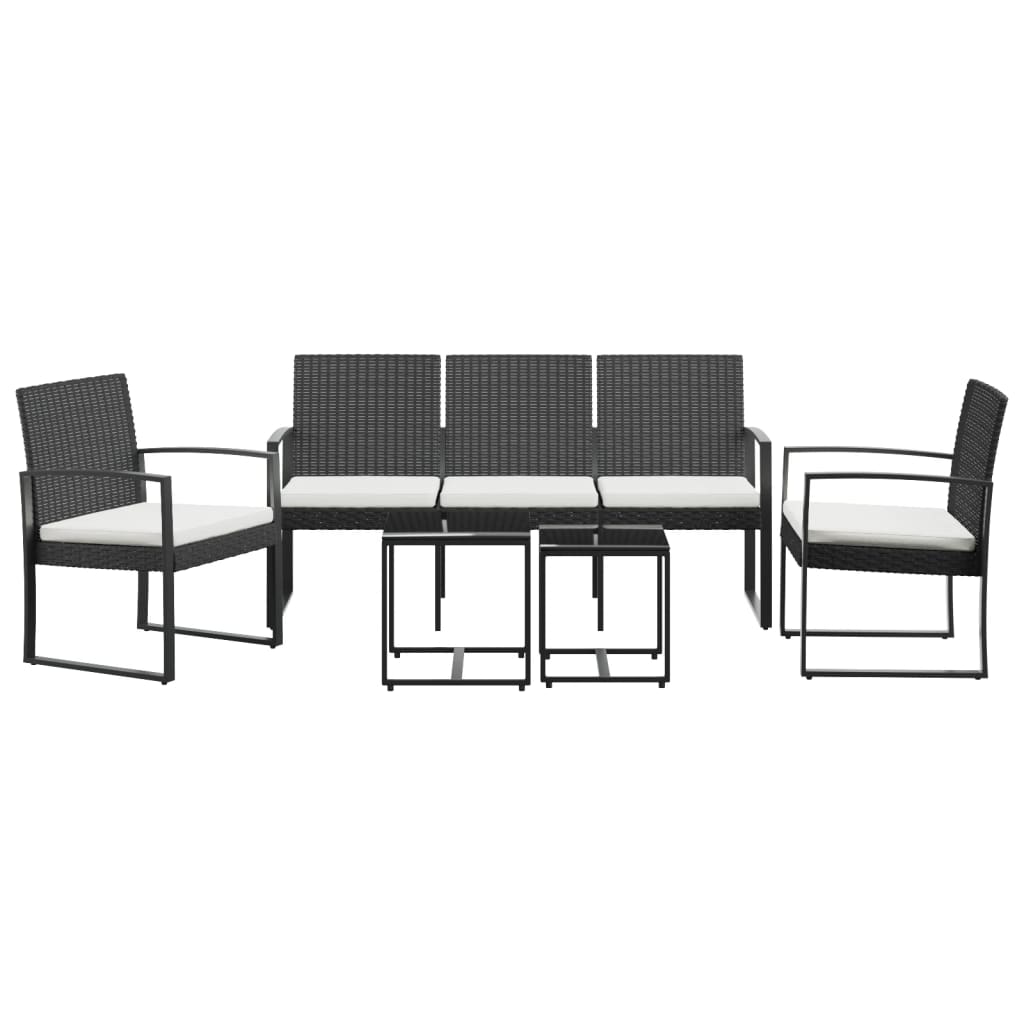 5 pcs conjunto de jantar p/ jardim c/ almofadões vime PP preto