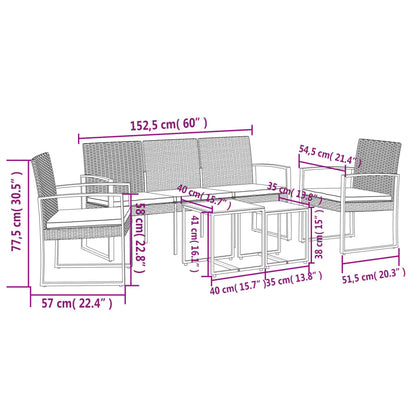 5 pcs conjunto de jantar p/ jardim c/ almofadões vime PP preto