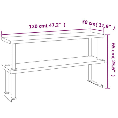 Mesa trabalho cozinha c/ prateleira 120x60x145cm aço inoxidável