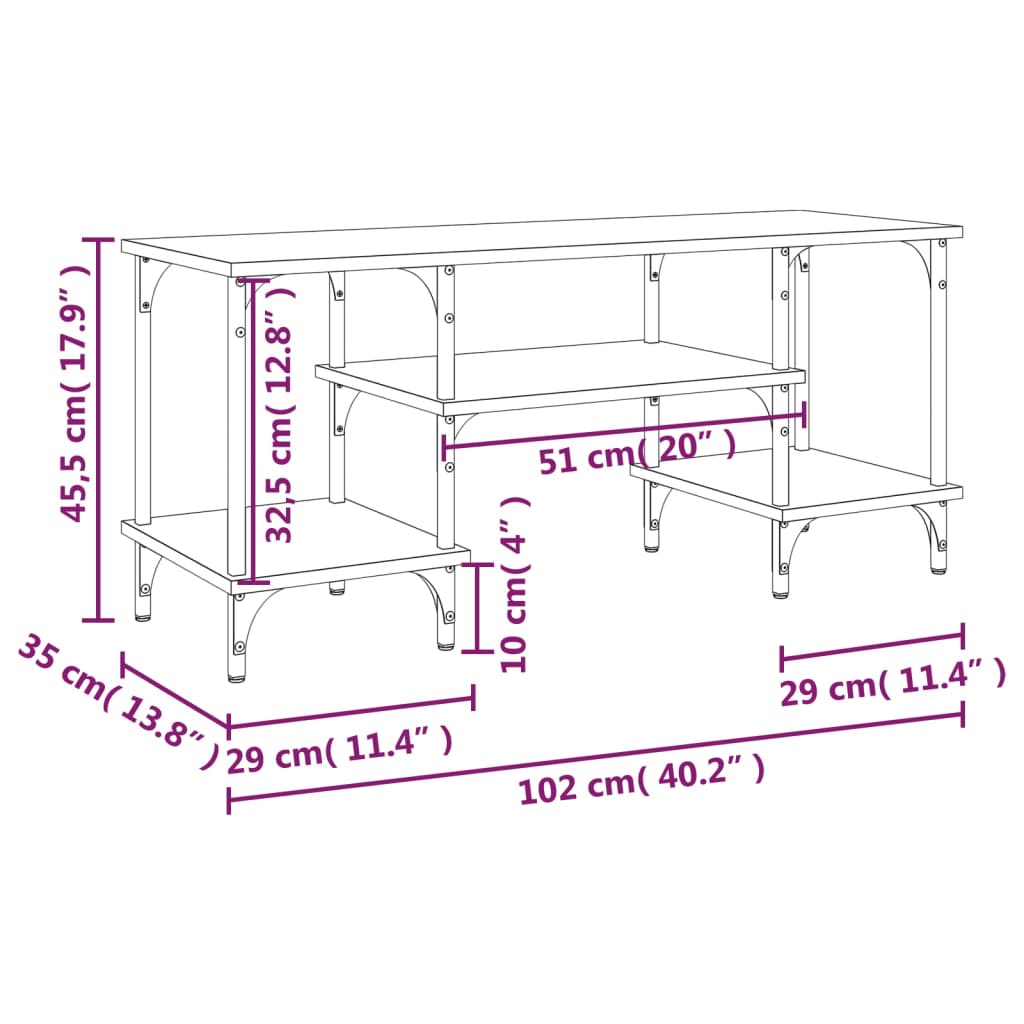 Móvel de TV 102x35x45,5 cm derivados madeira cinzento sonoma